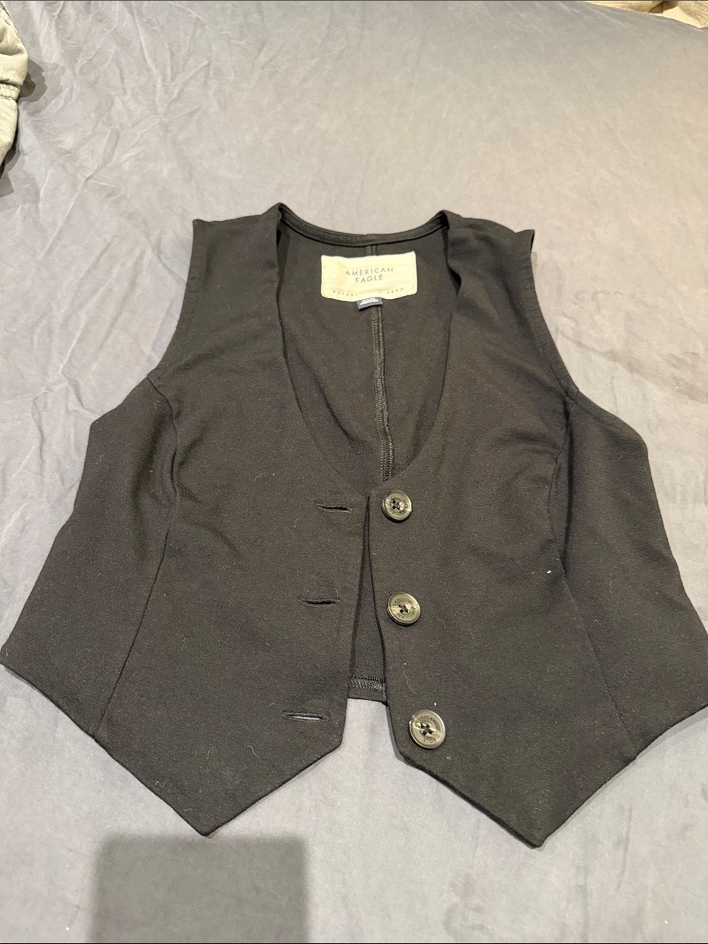 American Eagle Outfitters Black Women's woven Button Front Vest s cropped